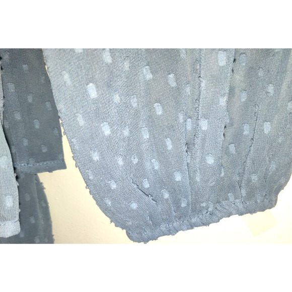 Express Blue Mini Dress SMALL Tiered Ruffles Swiss Squares Sheer Lined Keyhole - Picture 7 of 16